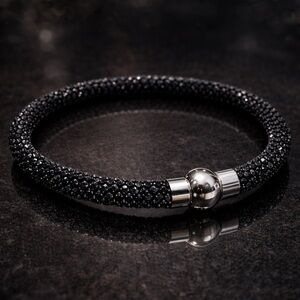 Black Pavé Crystal Mesh Bracelet with Silver Magnetic Clasp